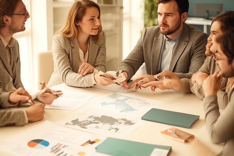 Osborne & Oxley team discussing a project in the Whitby office with maps and energy charts on a table